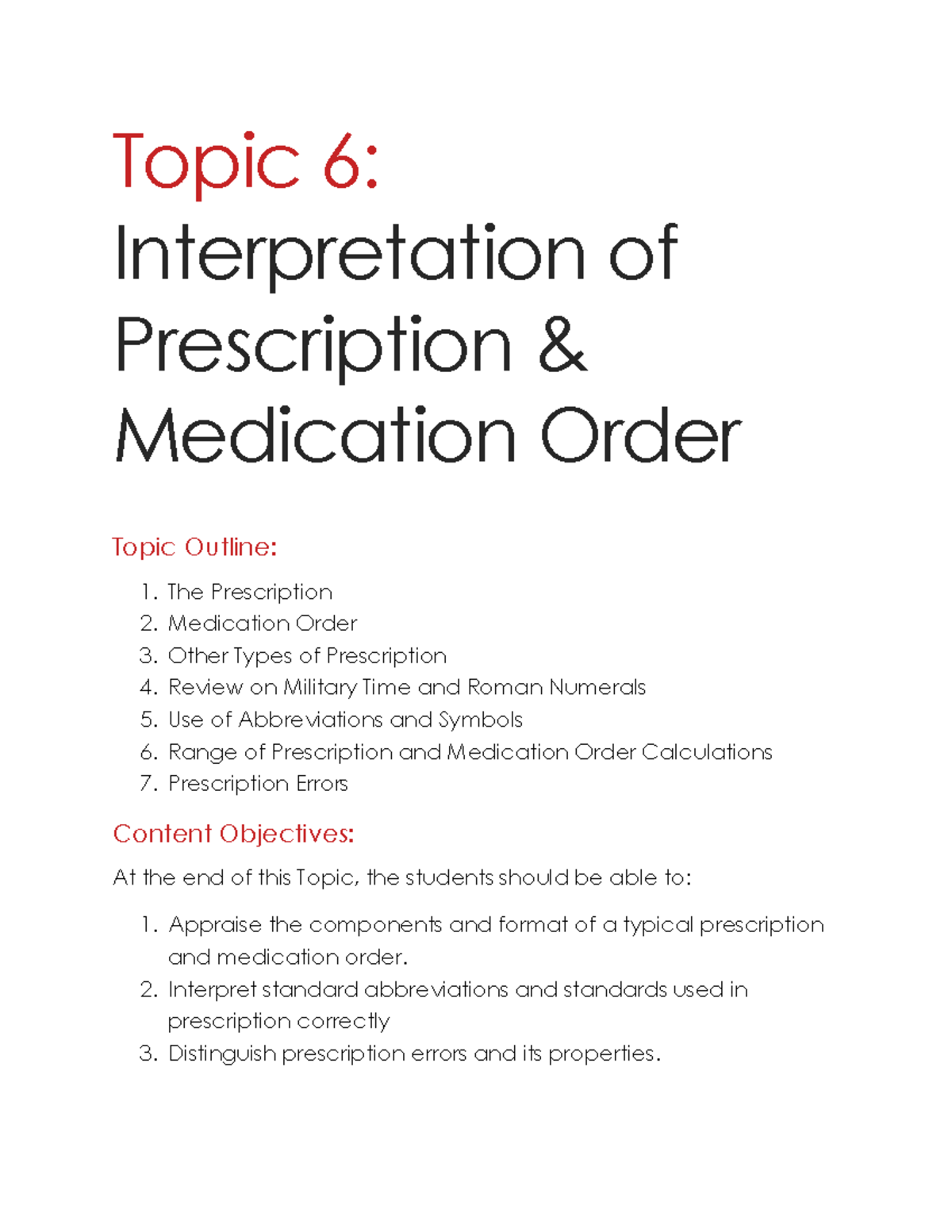 Topic 6 - Prescription - Topic 6: Interpretation of Prescription ...
