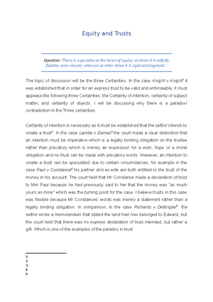 Formalities & Constitution of Trusts - Formalities: (Will be assessed ...