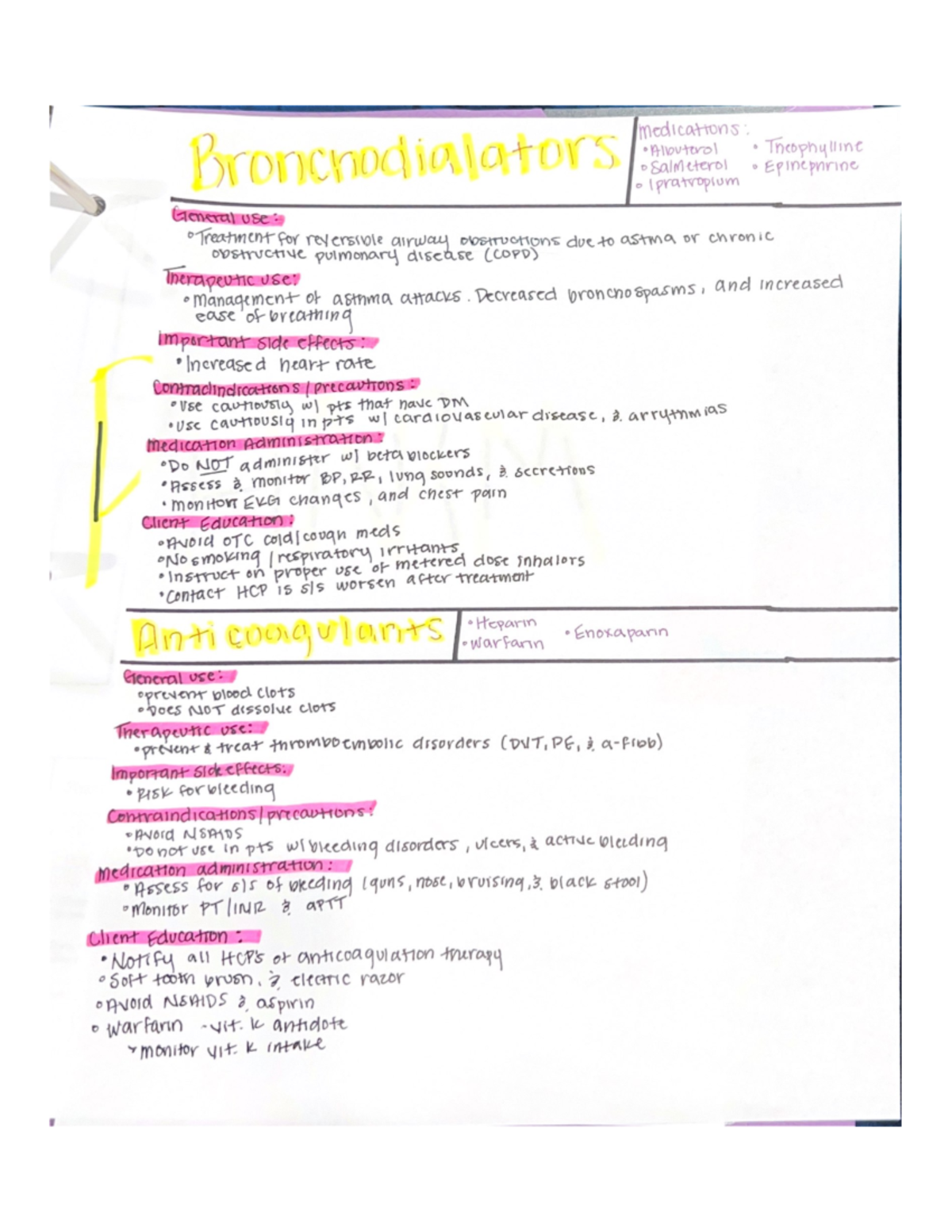 Bronchodilators and Anticoagulants - NUR 151 - Studocu