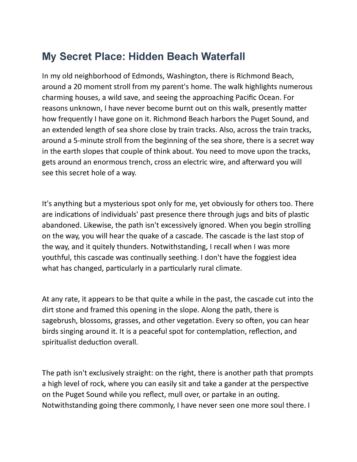 my secret place essay 250 words