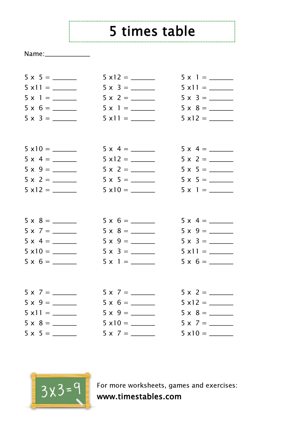 5 times table worksheets ws4 - 5 x 5 = _________ 5 x11 = _________ 5 x ...