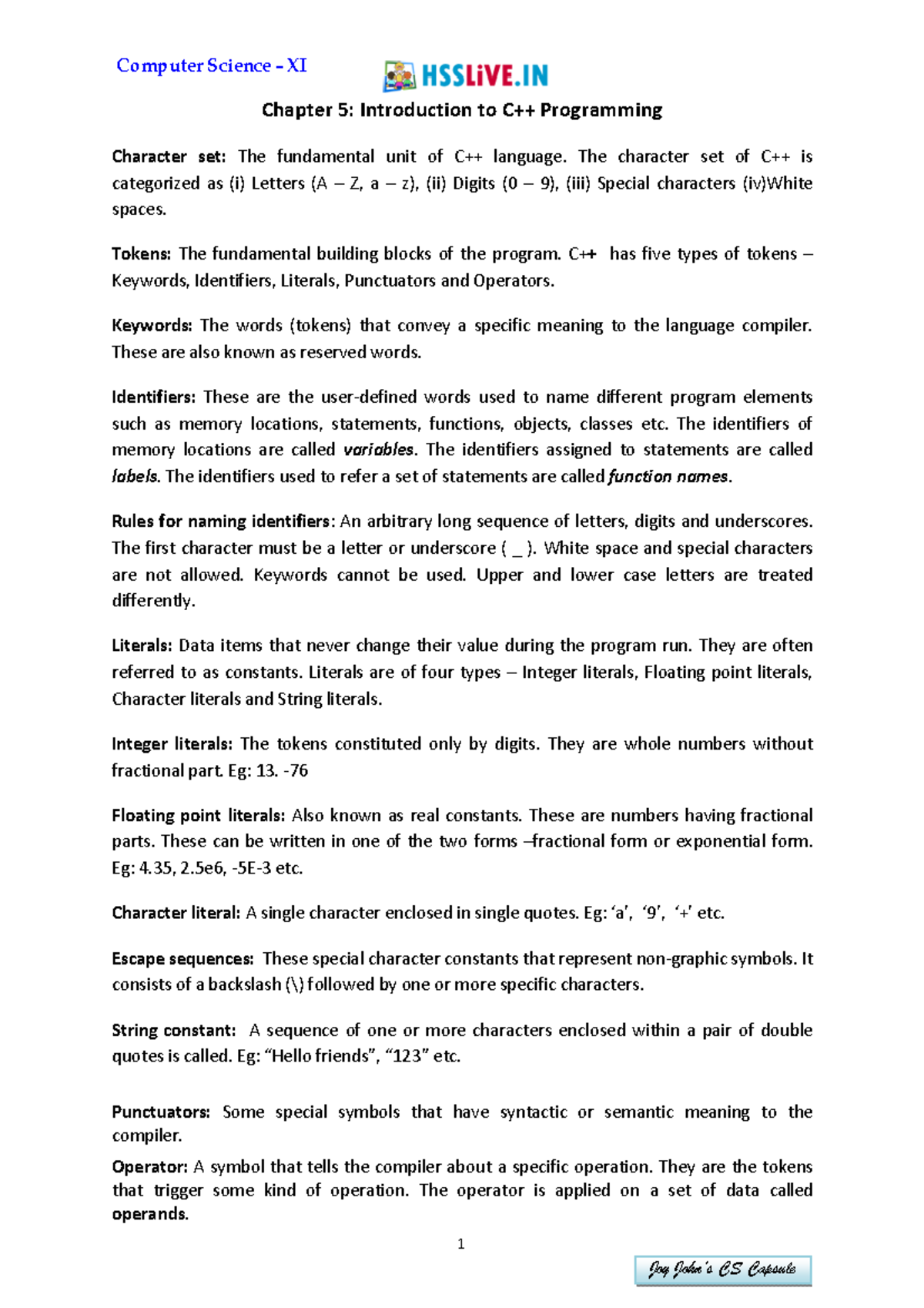 Hsslive-XI-CS-Chap5-Introduction to C Programming - Computer Science ...
