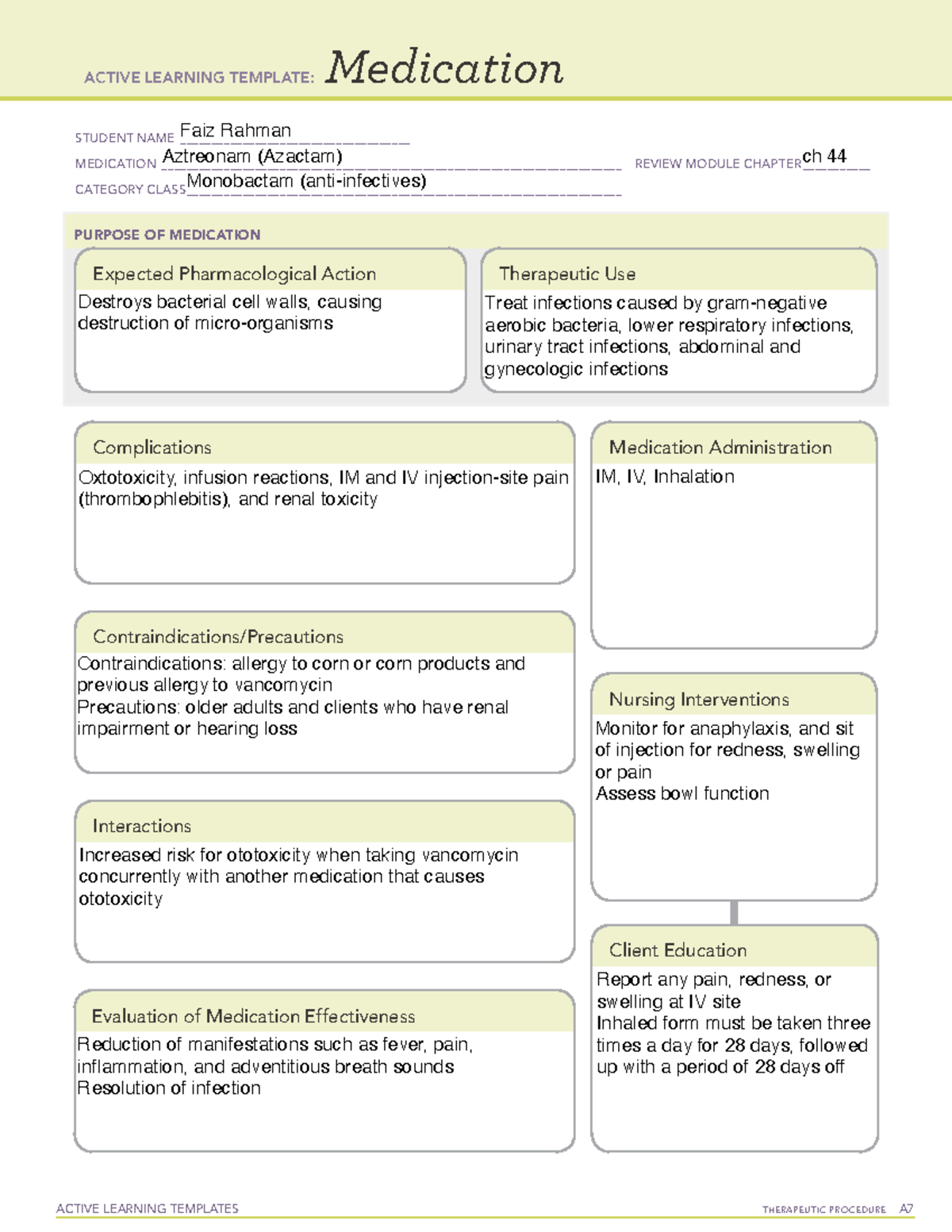 Aztreonam - Drug template - ACTIVE LEARNING TEMPLATES THERAPEUTIC ...