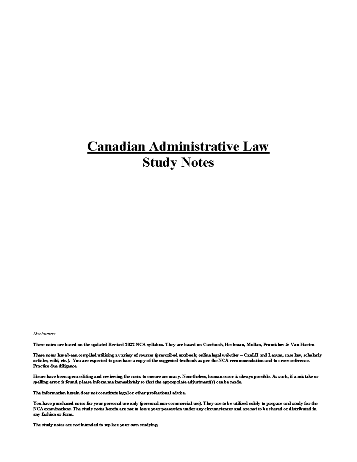 1. Admin Law Study Notes - Canadian Administrative Law Study Notes ...