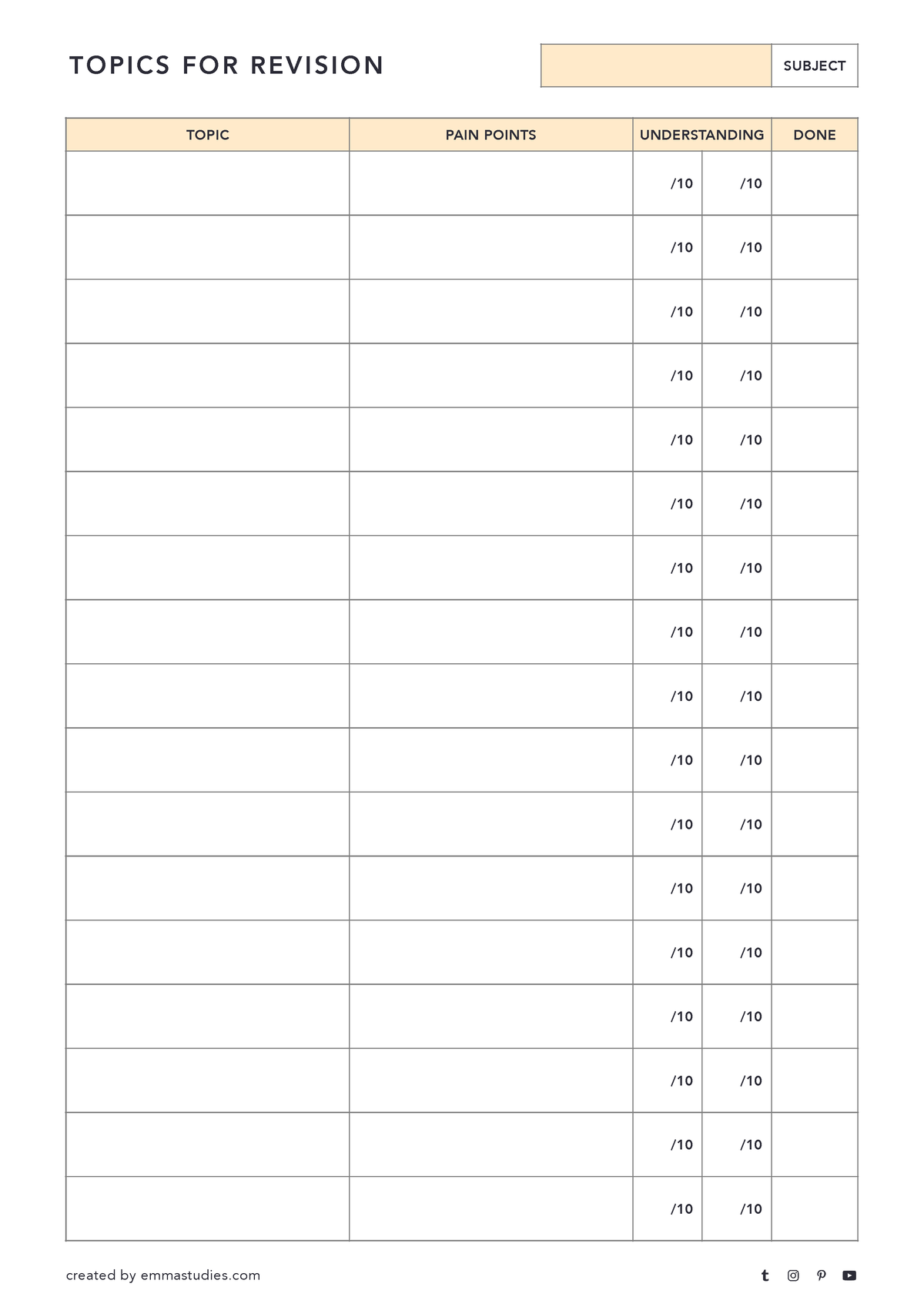 Exam Pack Peach - note - T OPICS F OR REVISION SUBJECT /10 / TOPIC PAIN ...