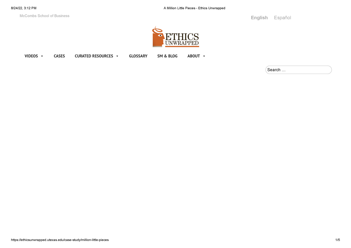 case study from ut ethics unwrapped a million little pieces