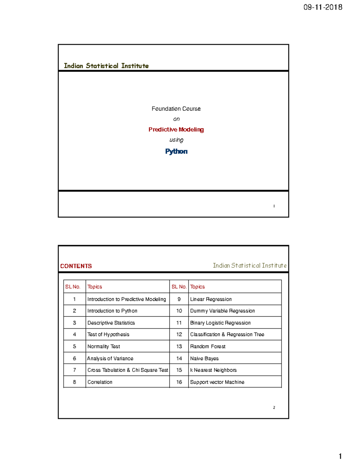 51 predictive modelling using python - Indian Statistical Institute 1 ...