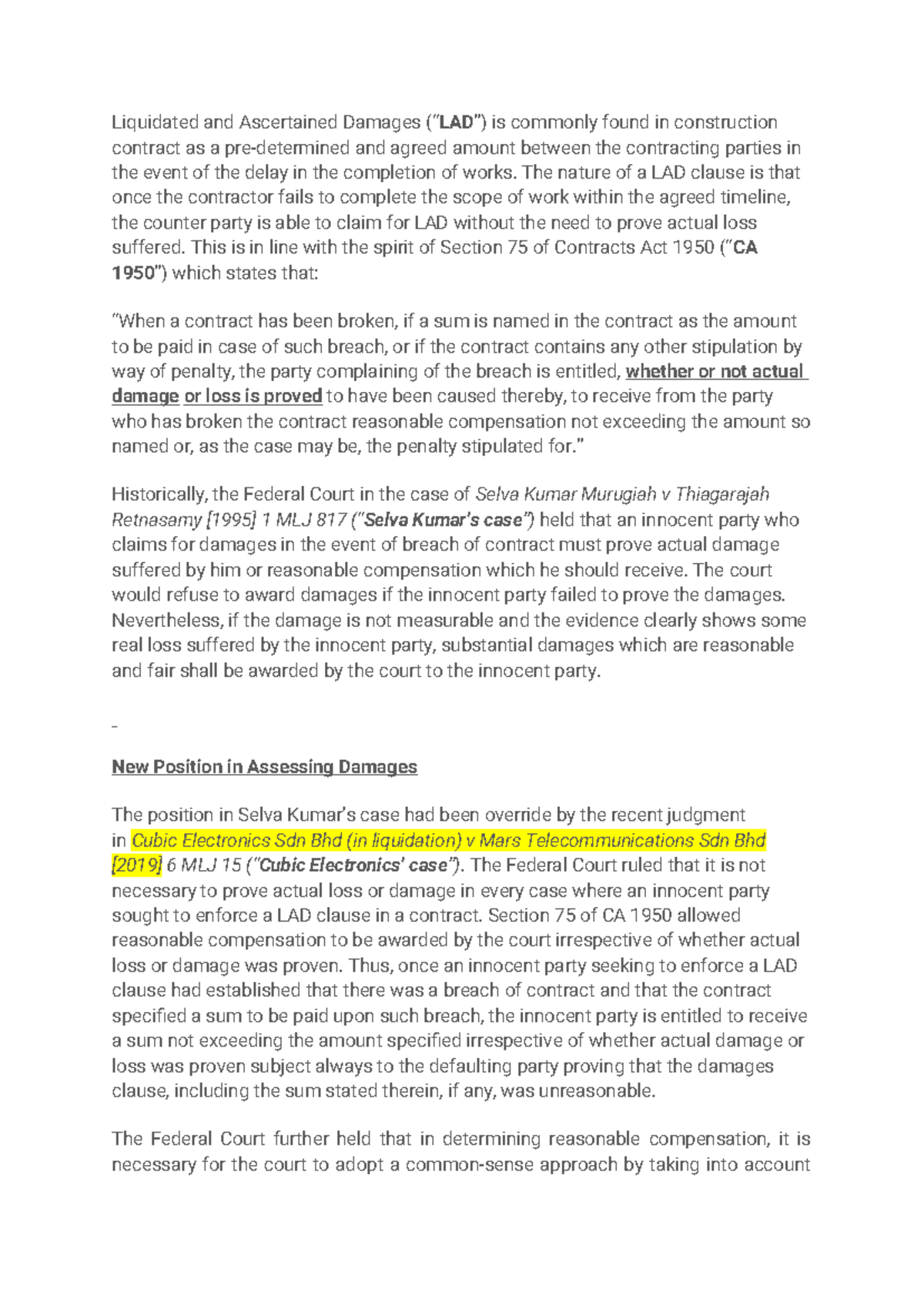 Liquidated Ascertained Damages - Liquidated and Ascertained Damages ...
