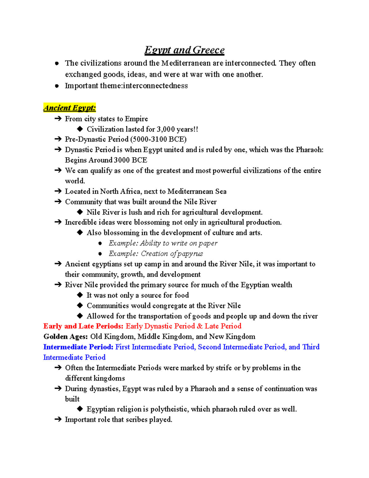 Egypt and Greece Introduction to the History of Art Egypt and Greece