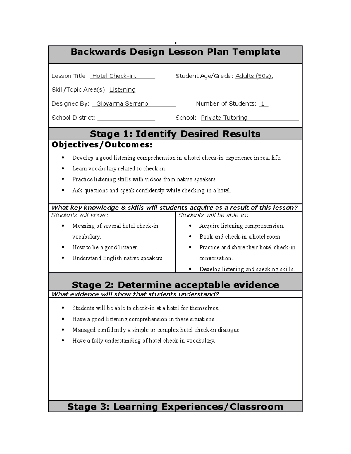 Listening Mini - Lesson - 2 Backwards Design Lesson Plan Template ...