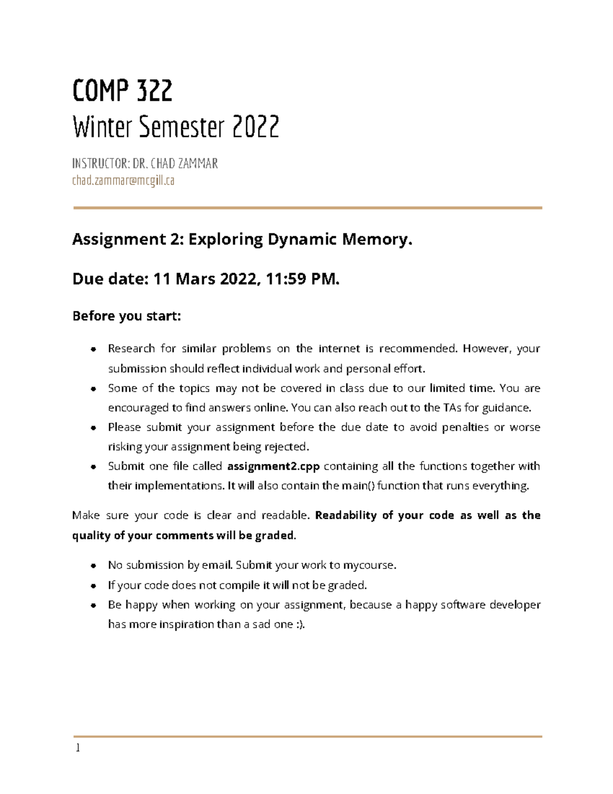 COMP 322: Assignment-2 - COMP 322 Winter Semester 2022 INSTRUCTOR: DR ...