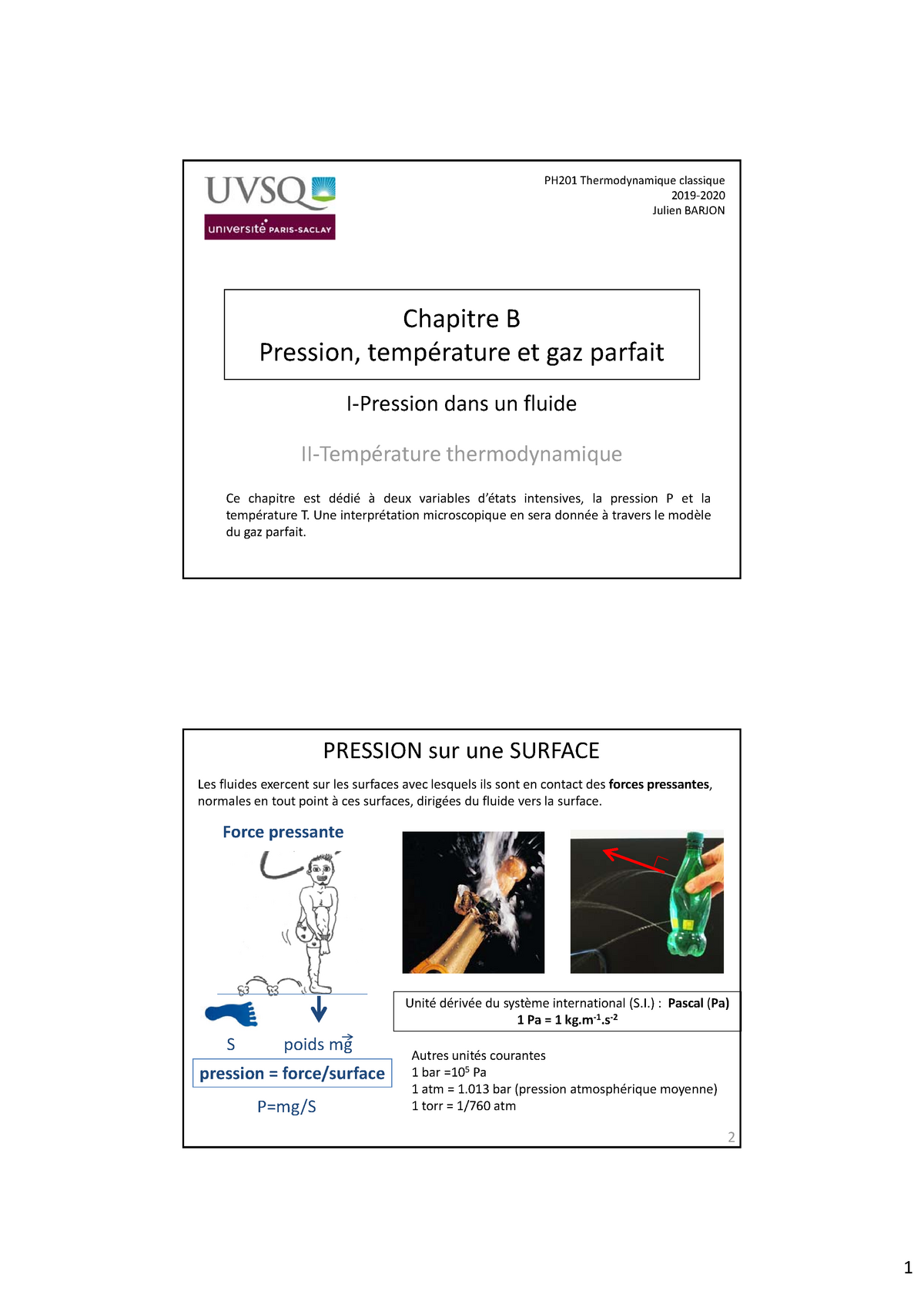 Chapitre B - Pression Et Temperature 2019-20 - Warning: TT: Undefined ...