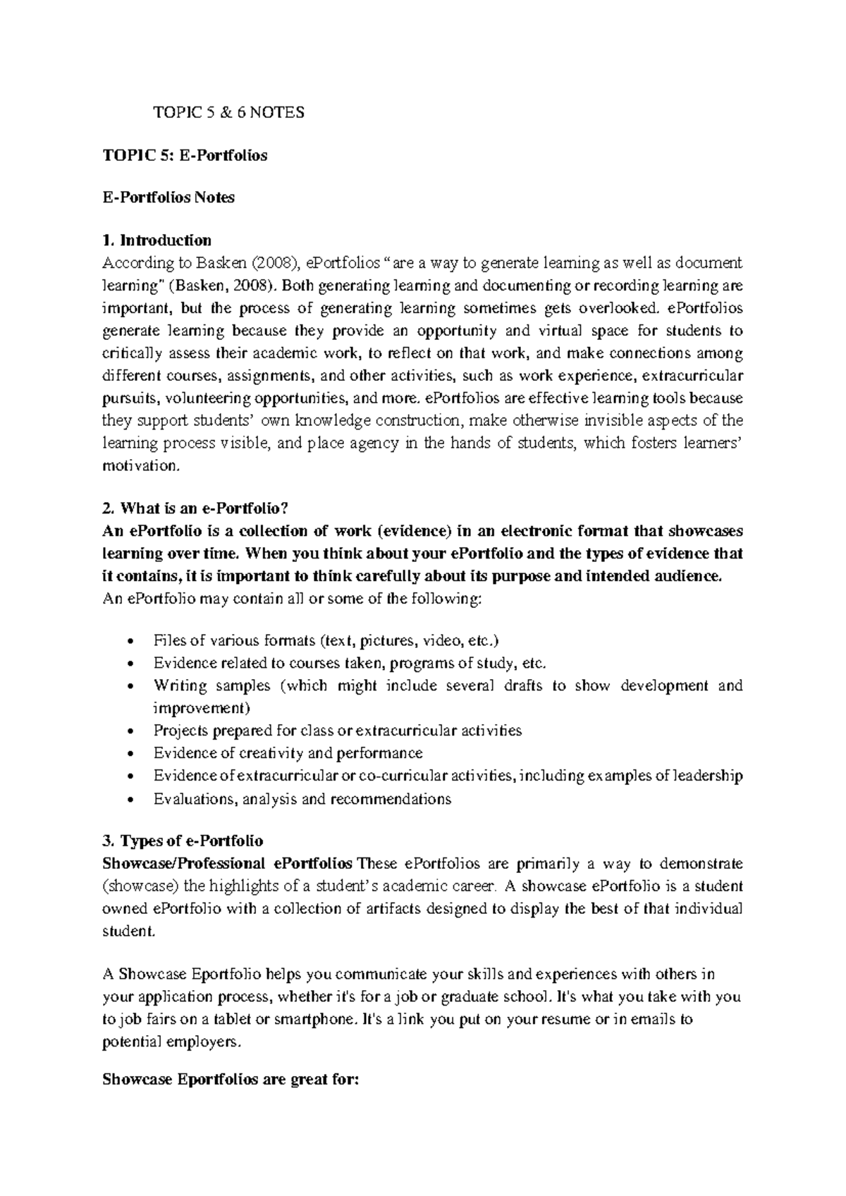 Topic 5 and 6 - TOPIC 5 & 6 NOTES TOPIC 5: E-Portfolios E-Portfolios ...