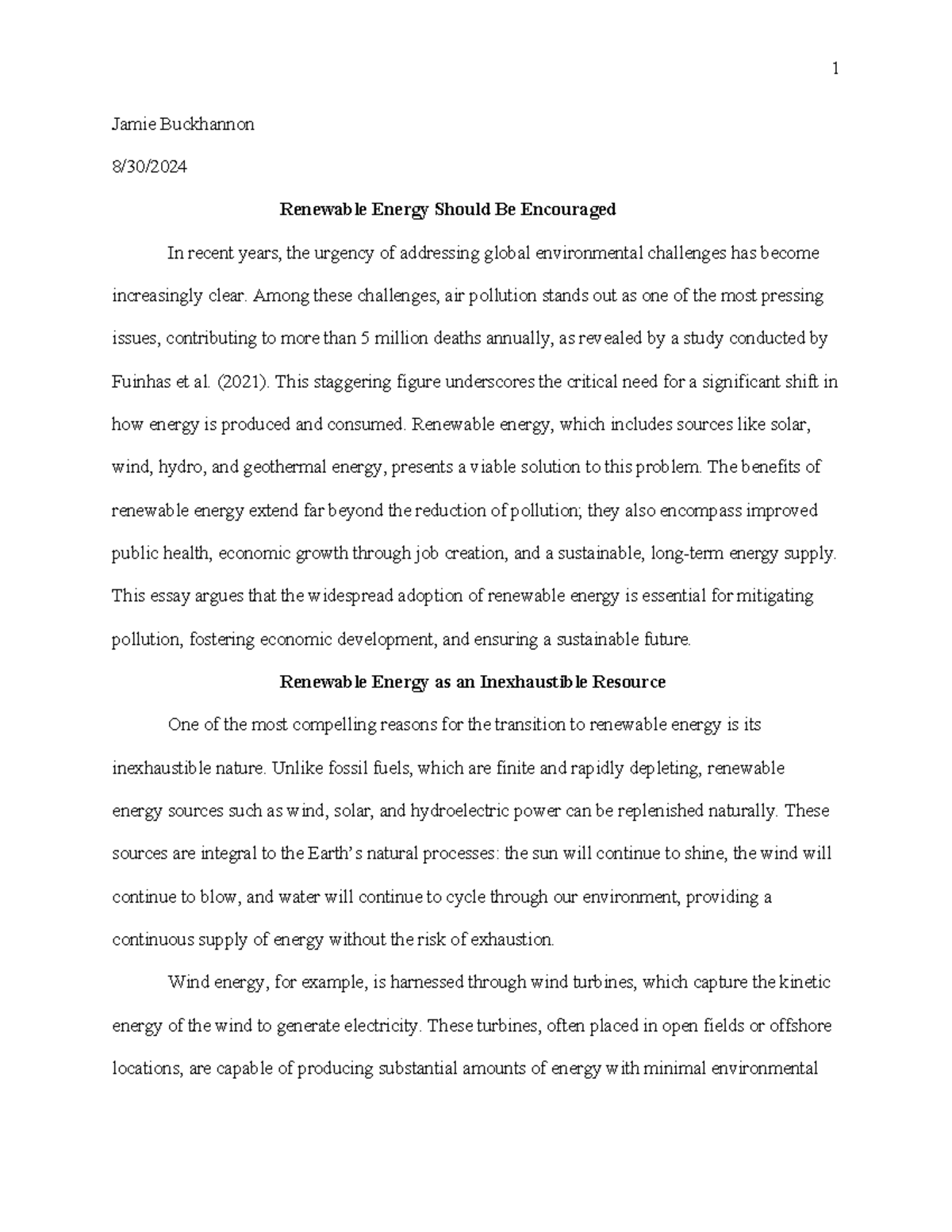 Research paper - Jamie Buckhannon 8/30/ Renewable Energy Should Be ...