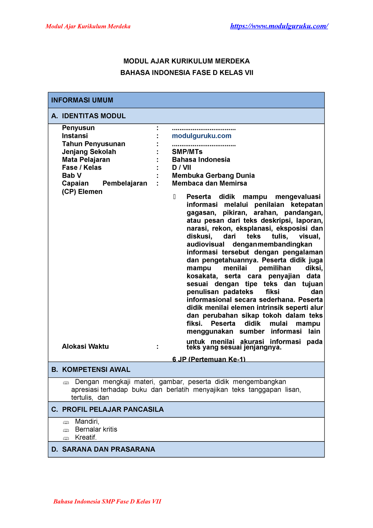 Modul Ajar Bahasa Indonesia FASE D Kelas 7 SMP Bab 5 - Modulguruku ...