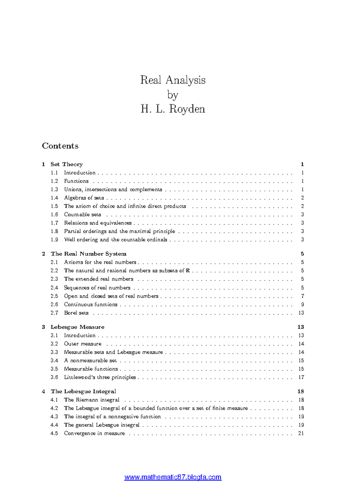 Royden Ejercicios Real Analysis By H L Royden 1 Set Theory Contents Royden Ejercicios Real Analysis By H L Royden 1 Set Theory Contents