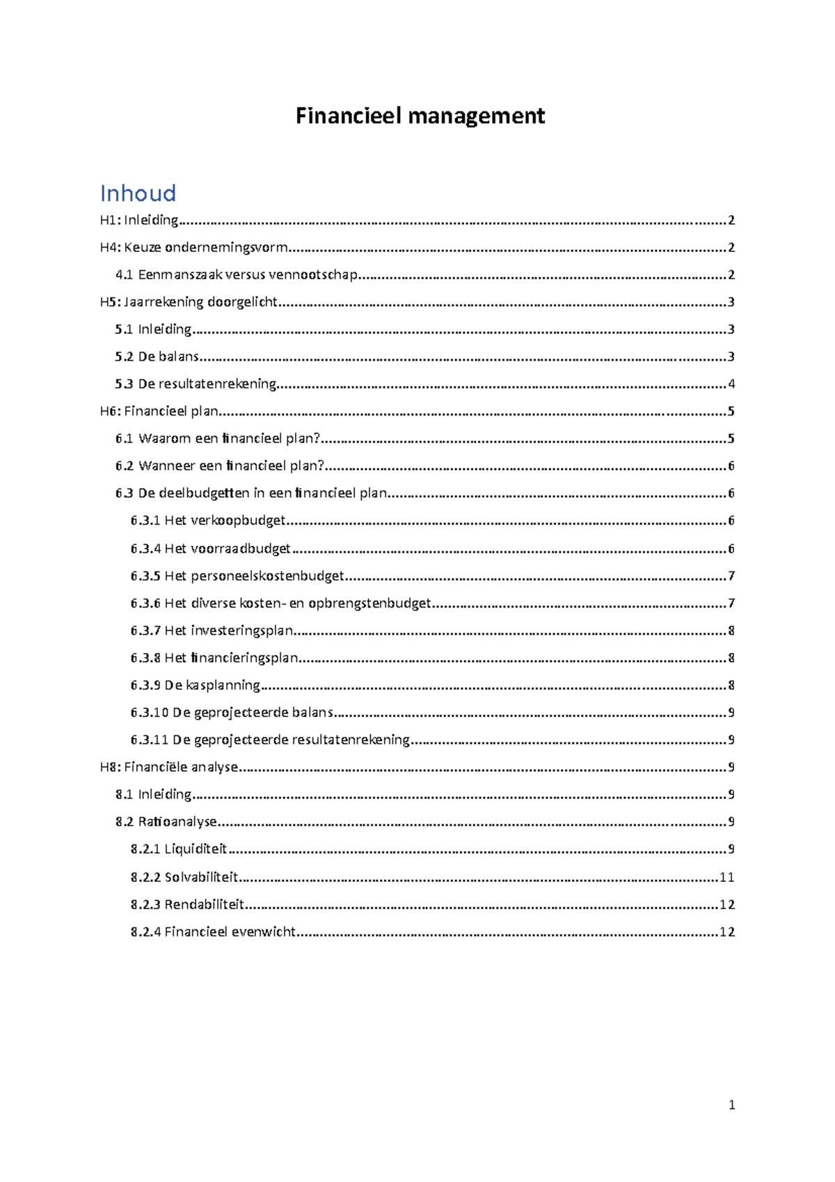 Samenvatting-financieel-management - Financieel Management H1: - Studocu