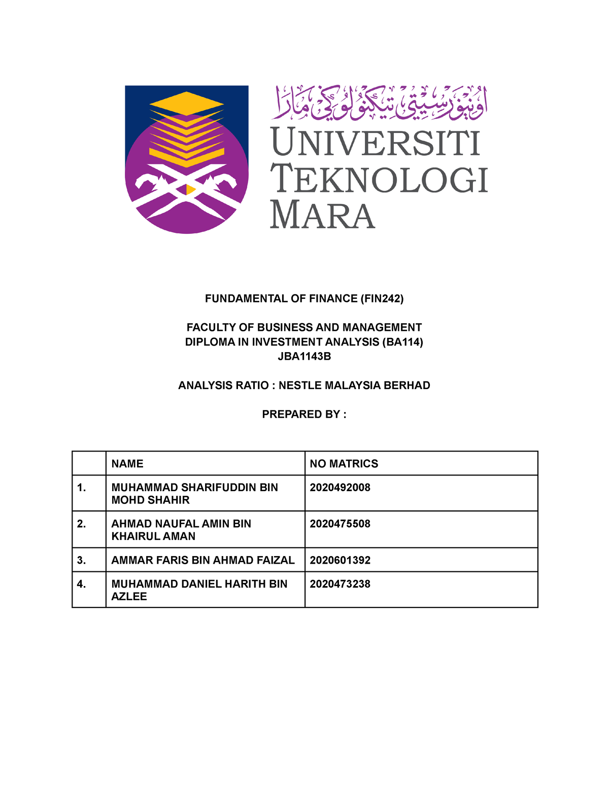 contoh assignment fin242