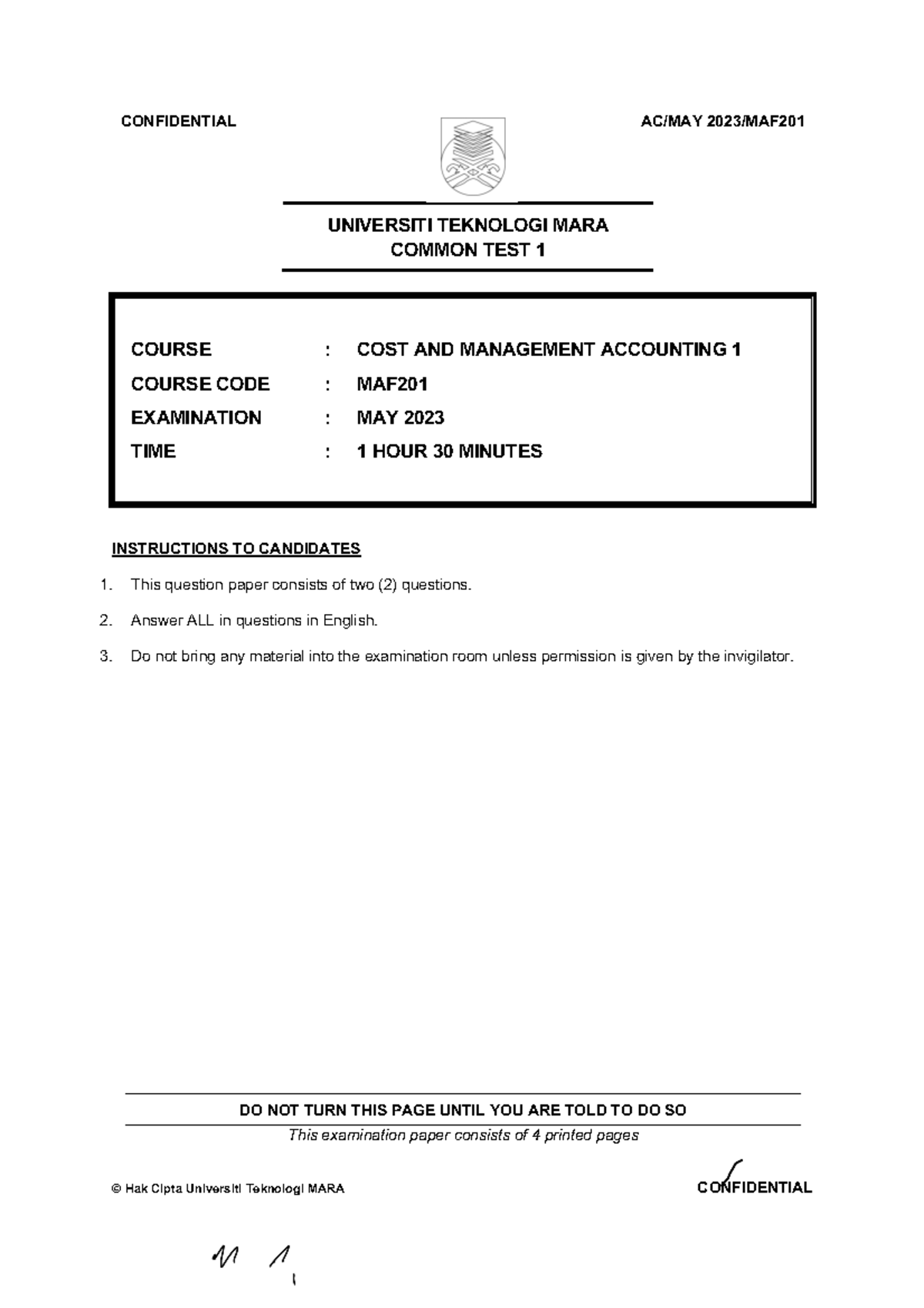 CT MAY2023 MAF201 Q - academic - UNIVERSITI TEKNOLOGI MARA COMMON TEST ...