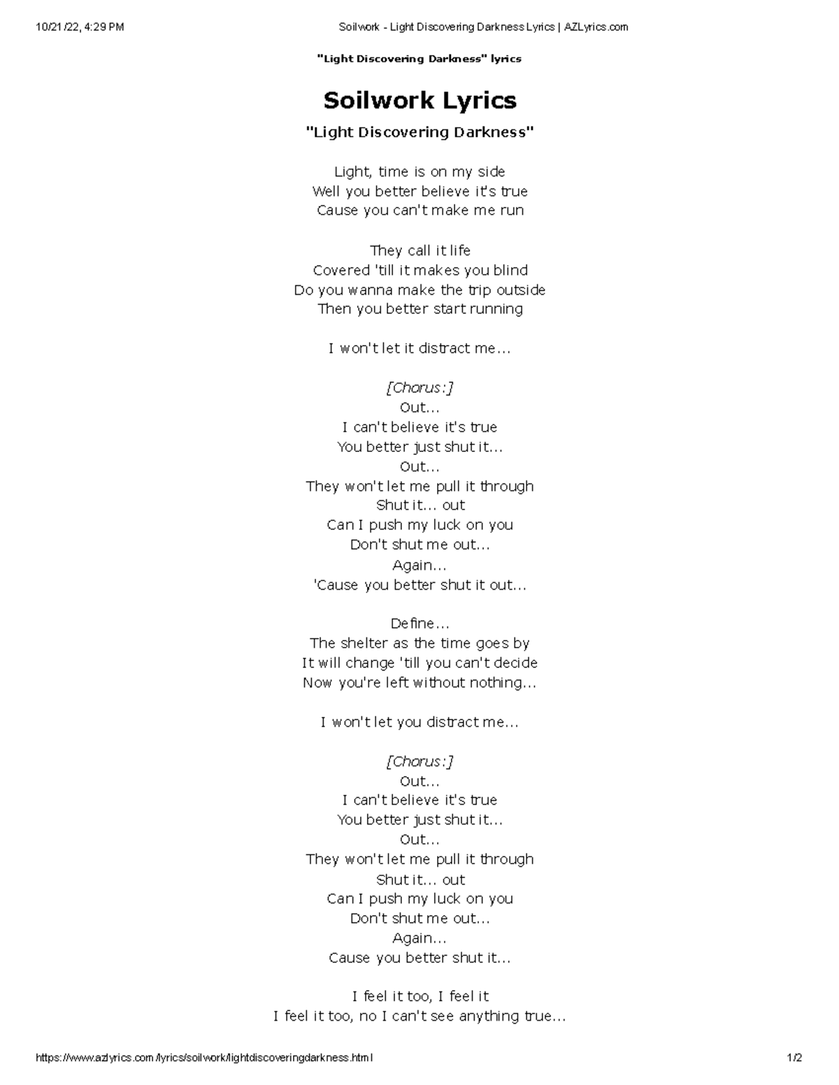 Soilwork Light Discovering Darkness Lyrics AZLyrics html 1/ "Light