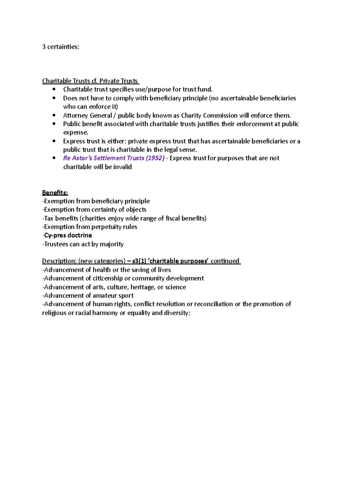 3 certainties - 3 certainties: Charitable Trusts cf. Private Trusts ...