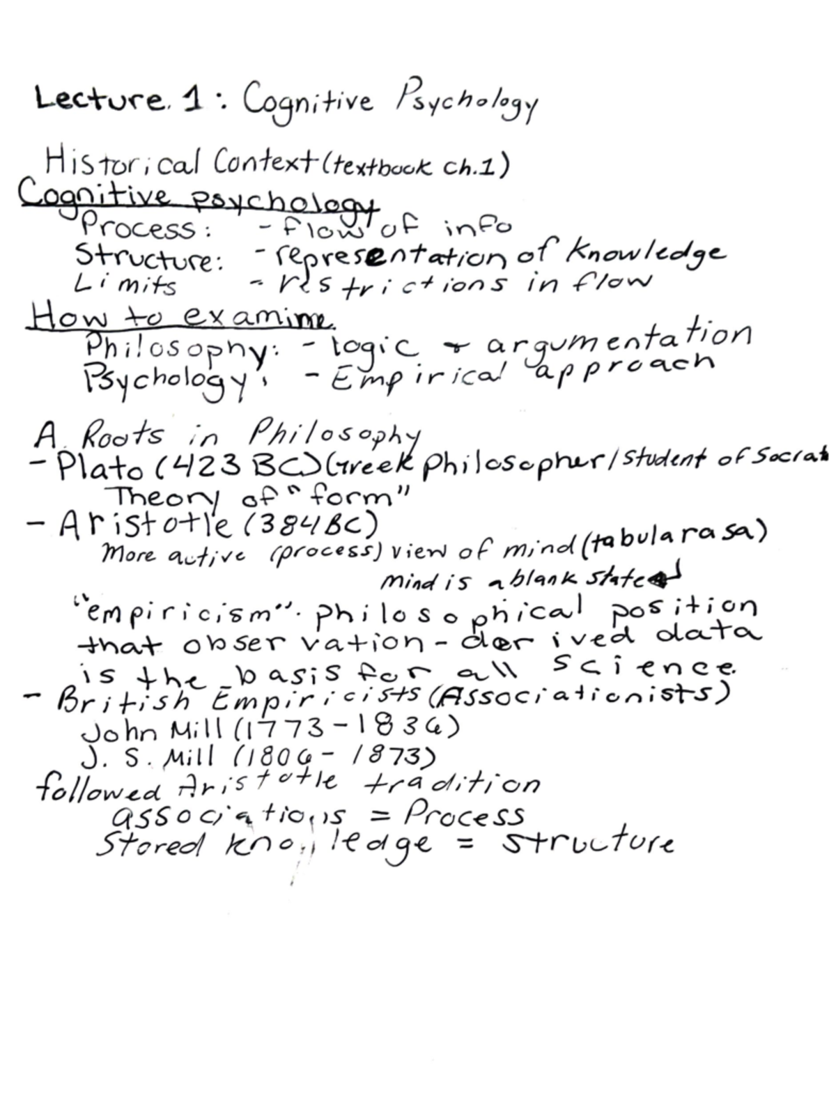 Lecture 1 notes: Cognitive psychology Psyc 2700 B/D - Psyc 2700 - Studocu