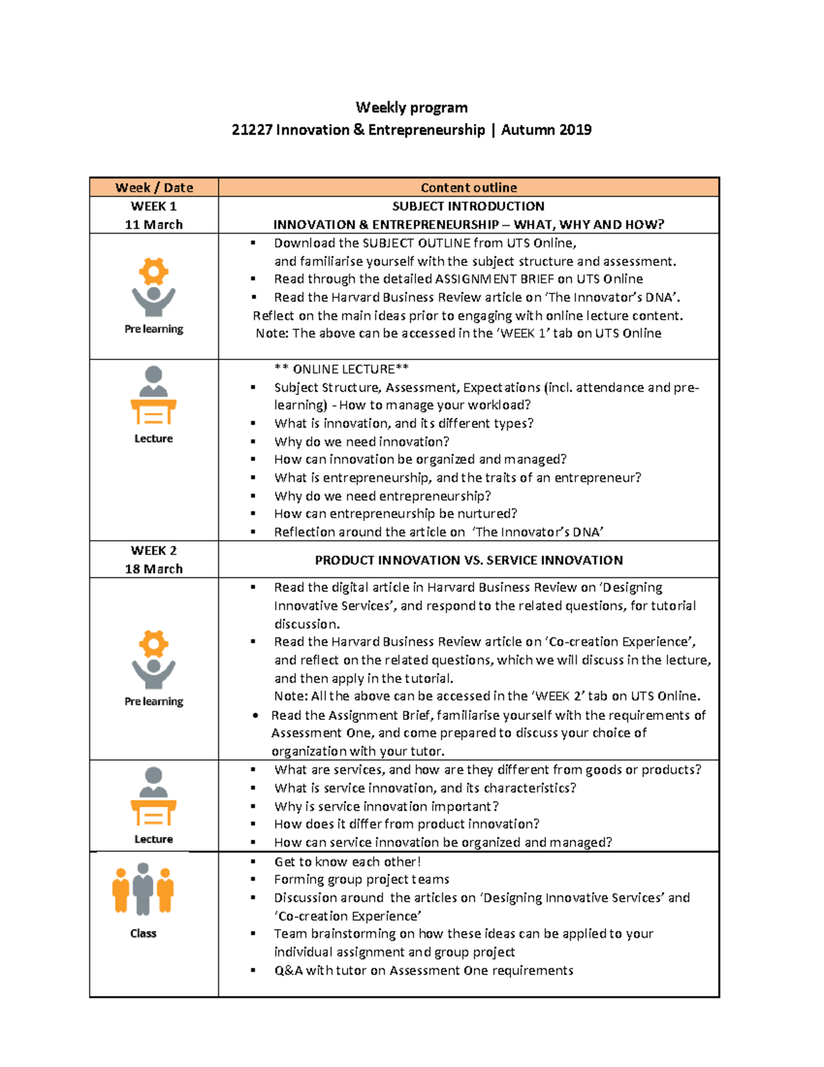 21227 Weekly planner Autumn 2019 - Weekly program 21227 Innovation ...
