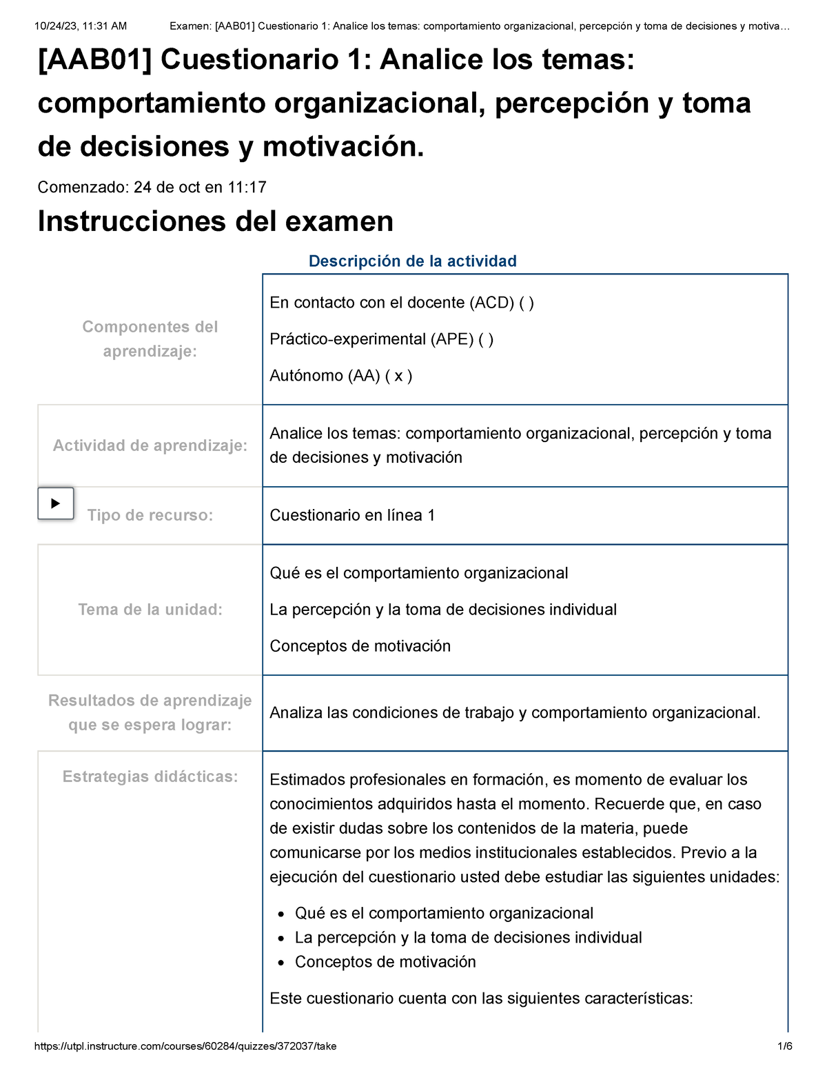 Examen [AAB01] Cuestionario 1 Analice Los Temas Comportamiento ...