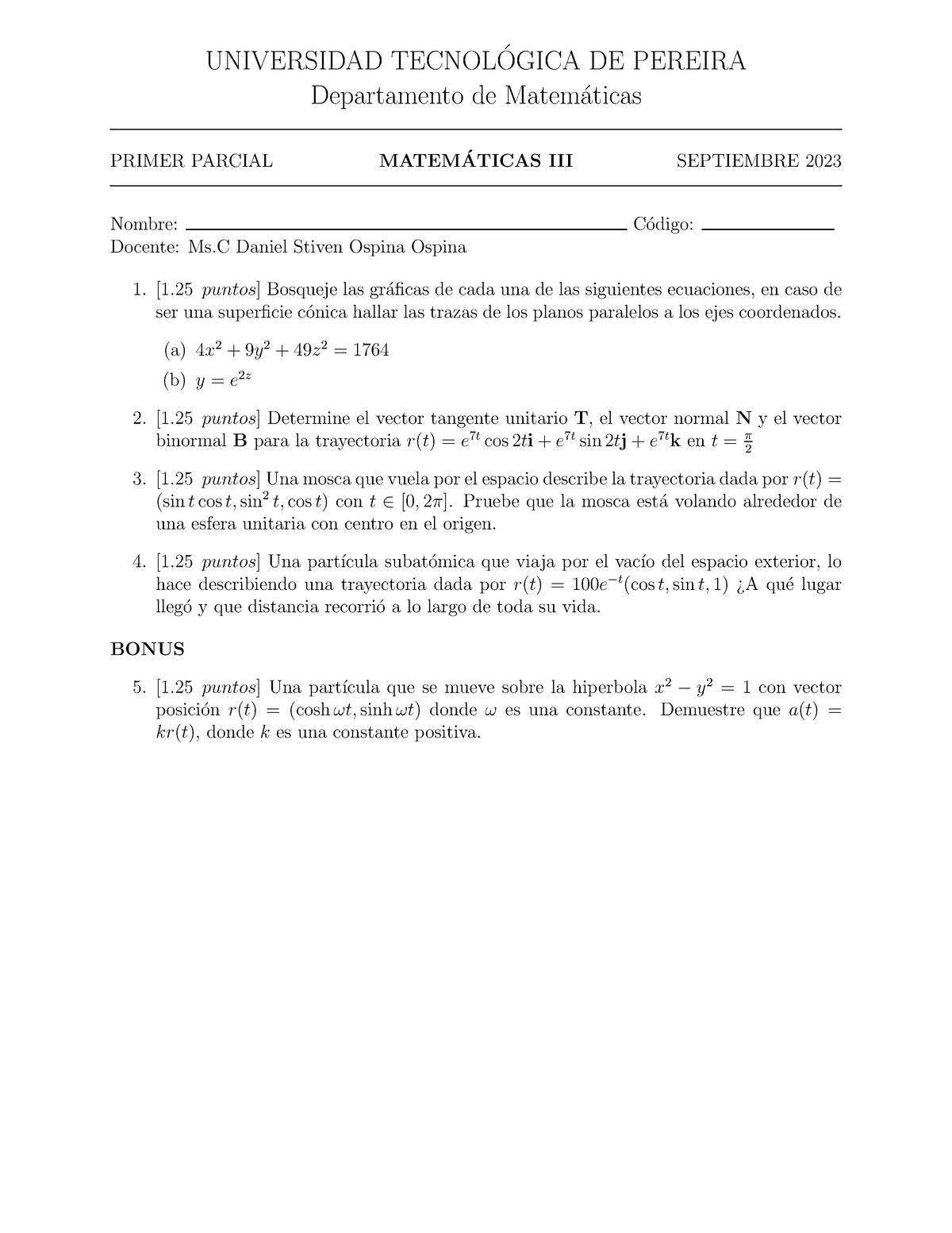 Primer Parcial Matemáticas 3 2023 II - UNIVERSIDAD TECNOL ́OGICA DE ...