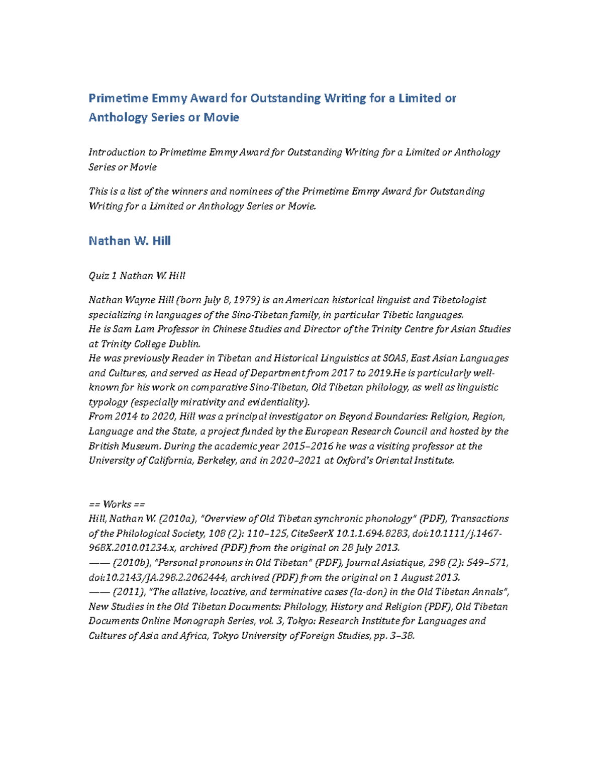 POLS157Assignment Primetime Emmy Award for Outstanding Writing for a