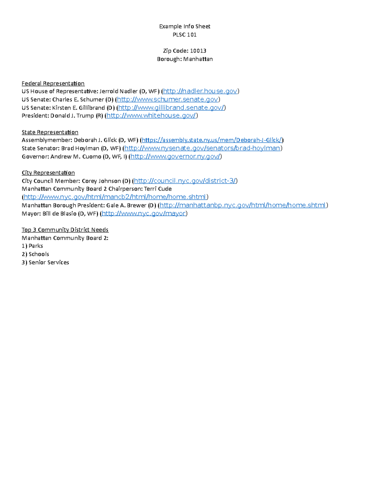 Info sheet example example info sheet plsc 101 zip code 10013 
