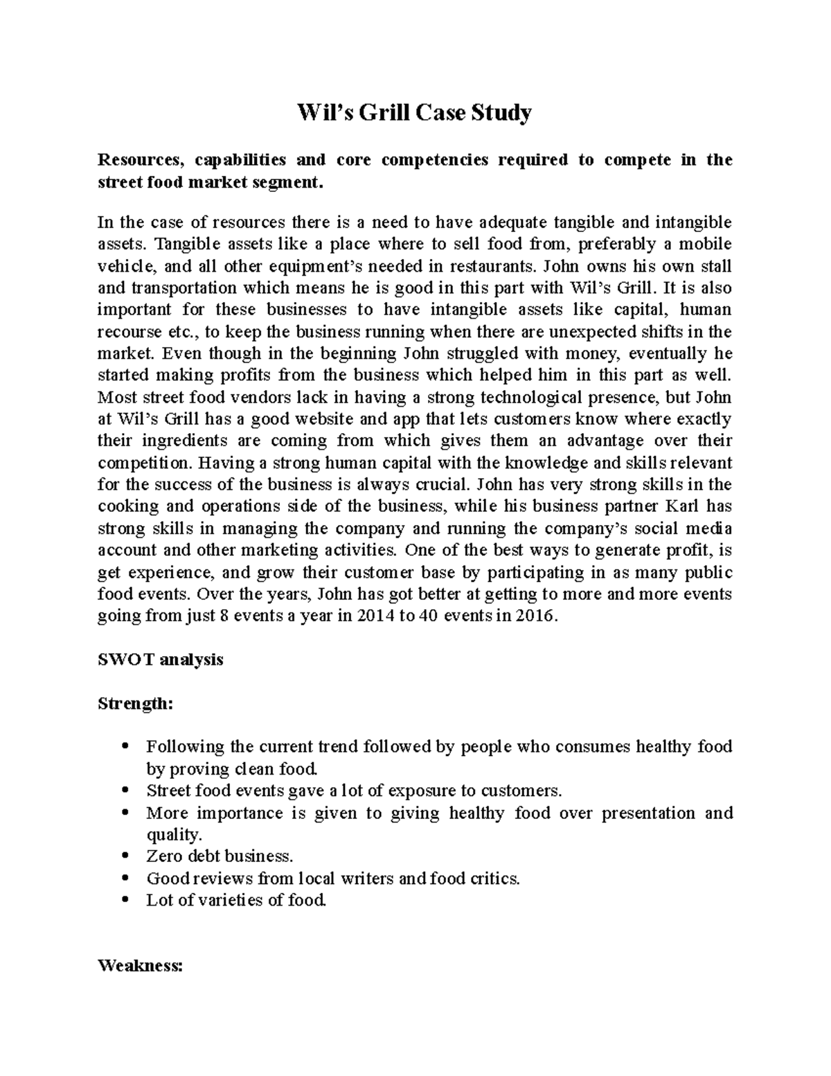 wil's grill case study vrio analysis