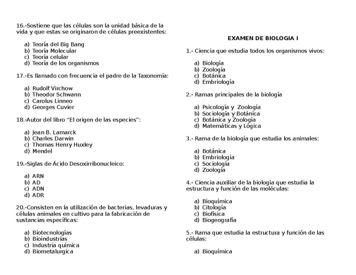 Examen De Biologia Basica Uasd Primer Parcial www.studocu.com