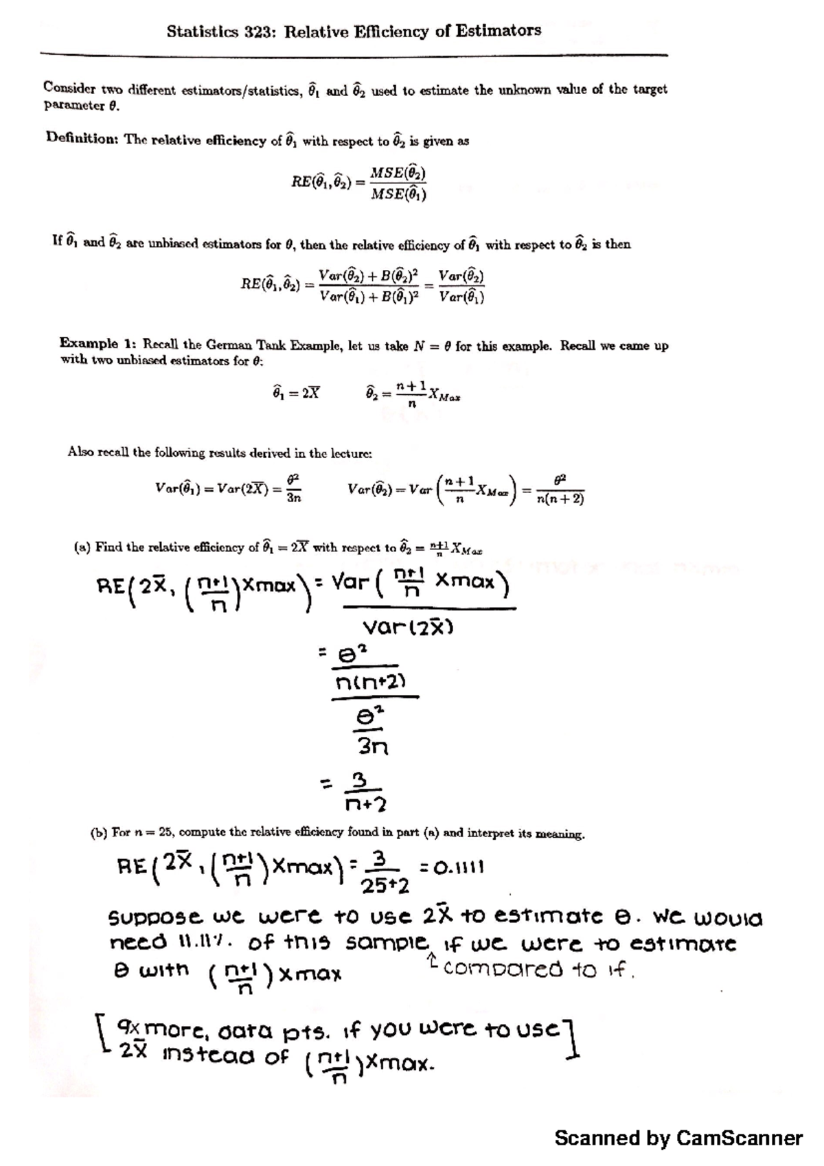 Section 5 Estimator STAT 323 - Stats323 - Studocu