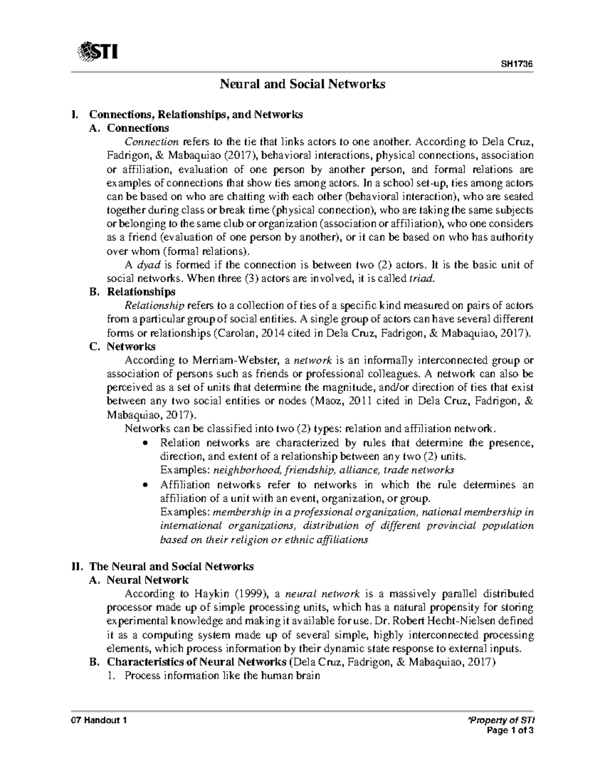 07 Handout 1 - It Will Help - SH 07 Handout 1 *Property Of STI Page 1 ...