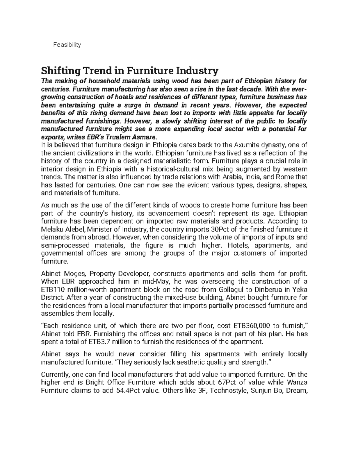 Feasibility Summary Project Management Context Feasibility Shifting