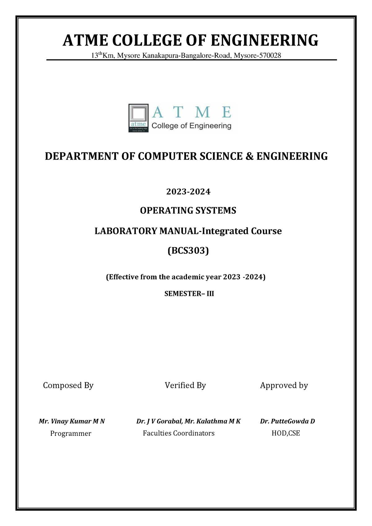 BCS-303 OS LAb Manual 23 24 - ATME COLLEGE OF ENGINEERING 13 ThKm ...