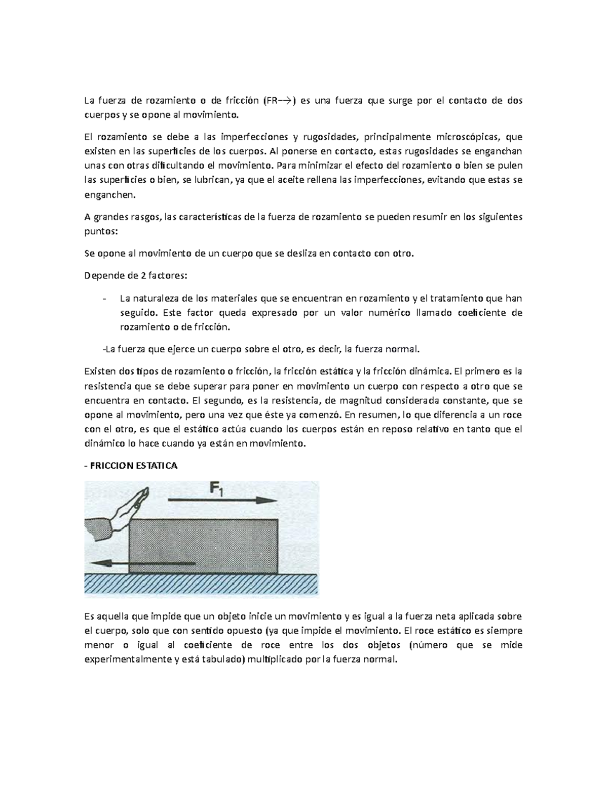Friccion y tipos de friccion La