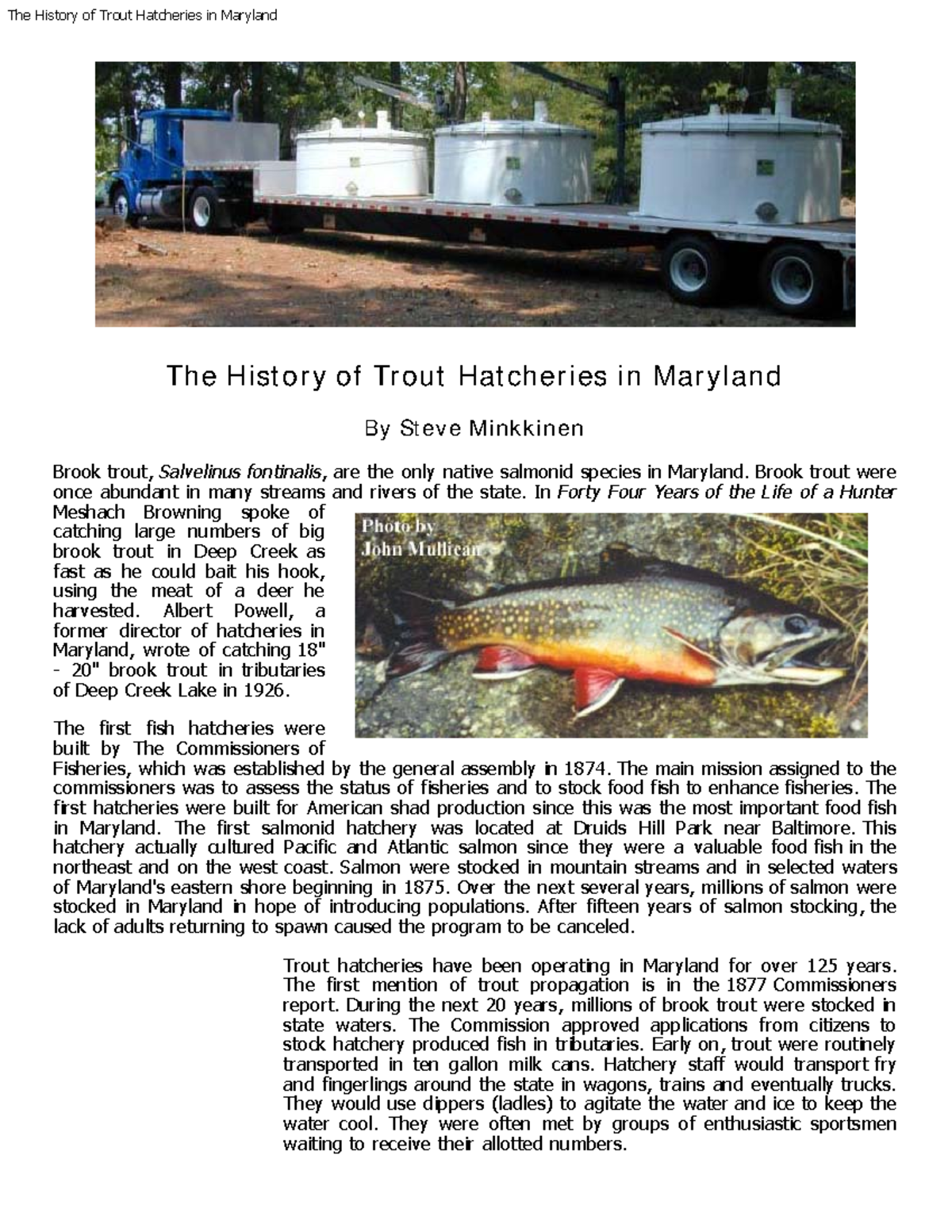 Historytrouthatchery The History of Trout Hatcheries in Maryland By
