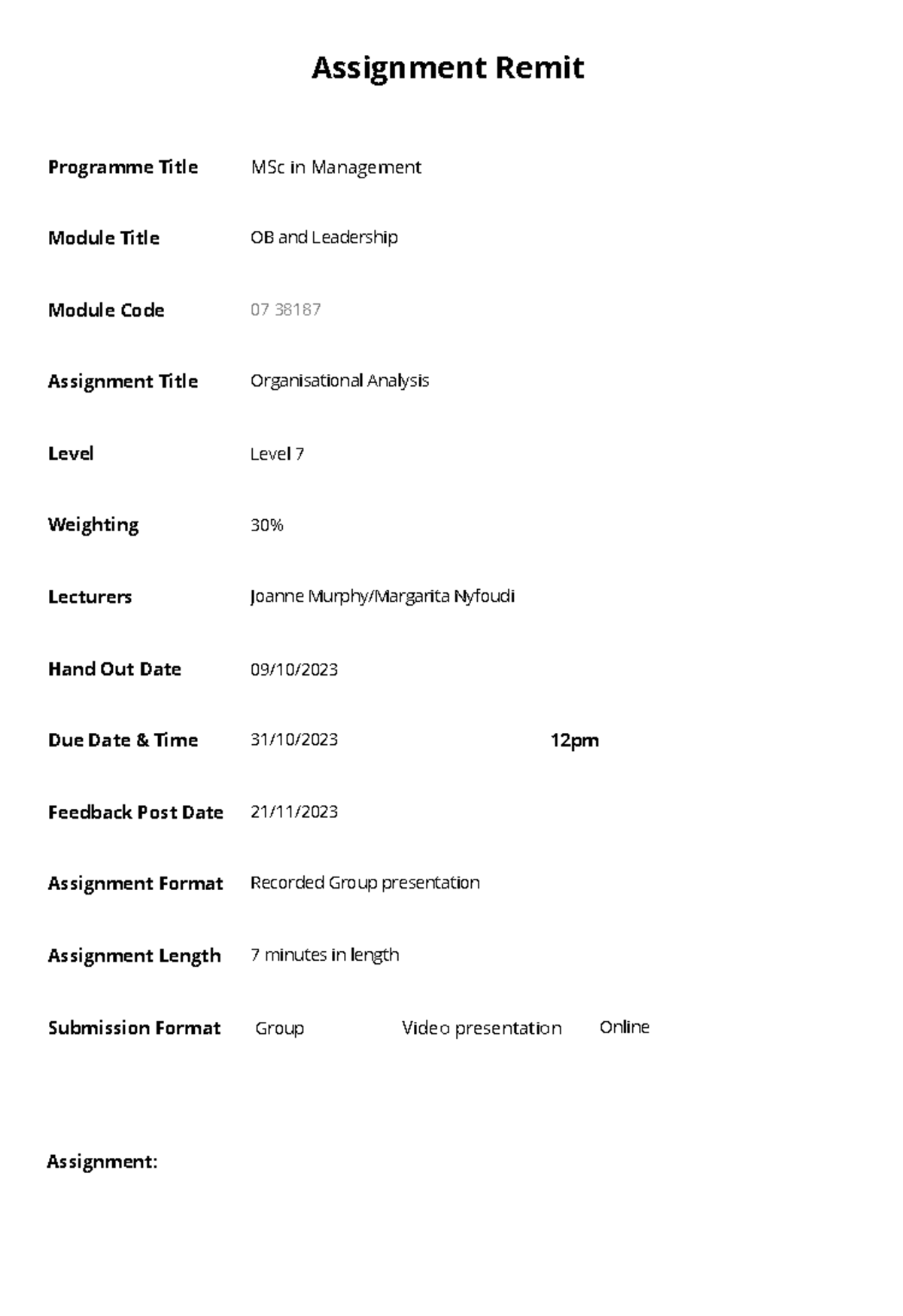 Assignment 1 -1520548488 - Assignment Remit Assignment: Programme Title ...