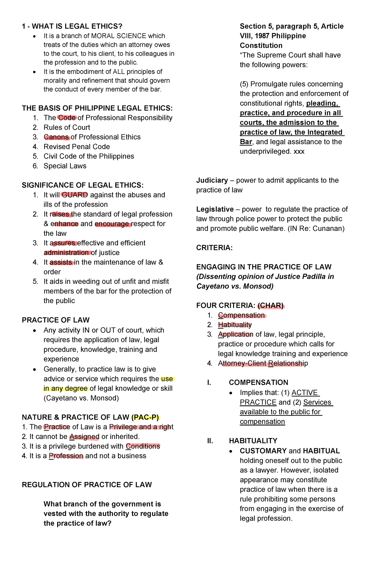 BLE Prelim Reviewer - Ethics - 1 - WHAT IS LEGAL ETHICS? ÷ It Is A ...