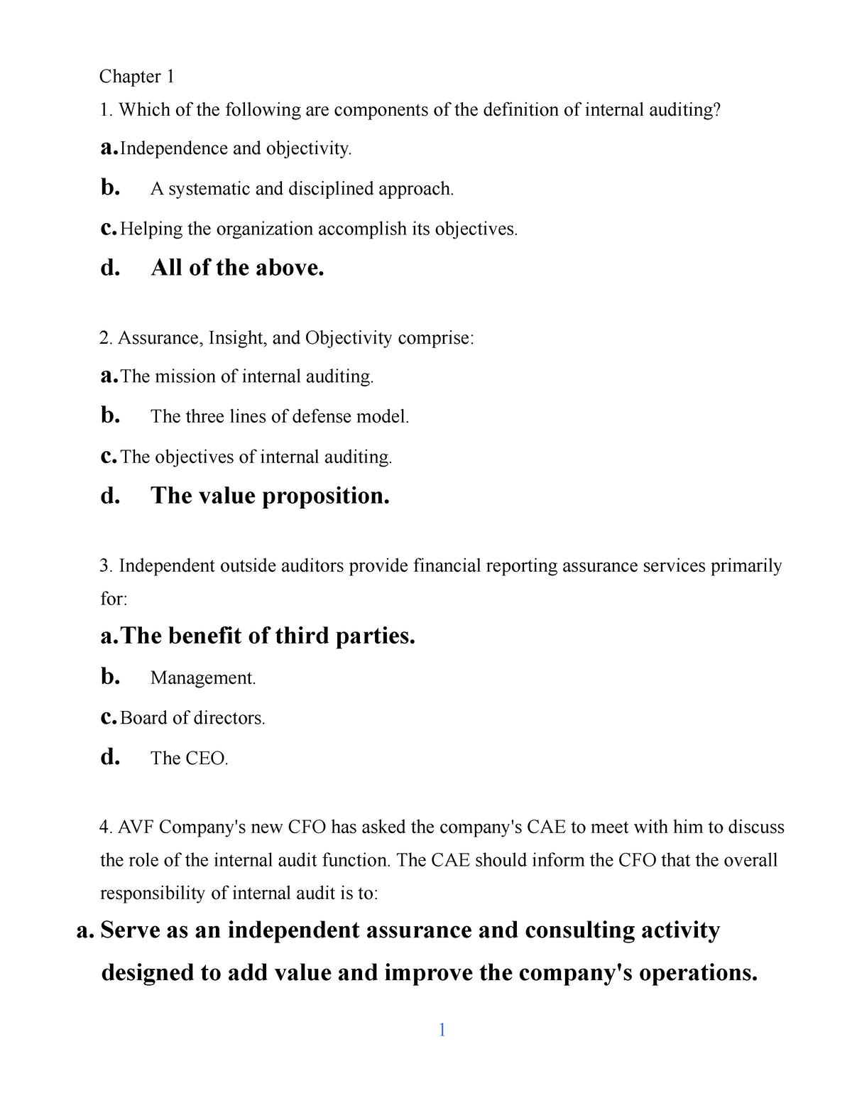 MCQ Internal Auditing 2023 - Chapter 1 Which Of The Following Are ...