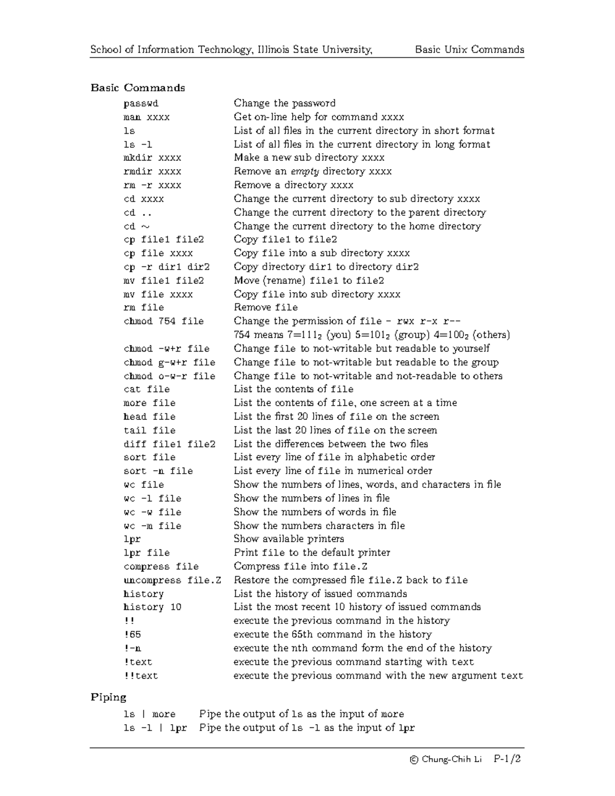 Basic Unix Commands - School Of Information Technology, Illinois State ...