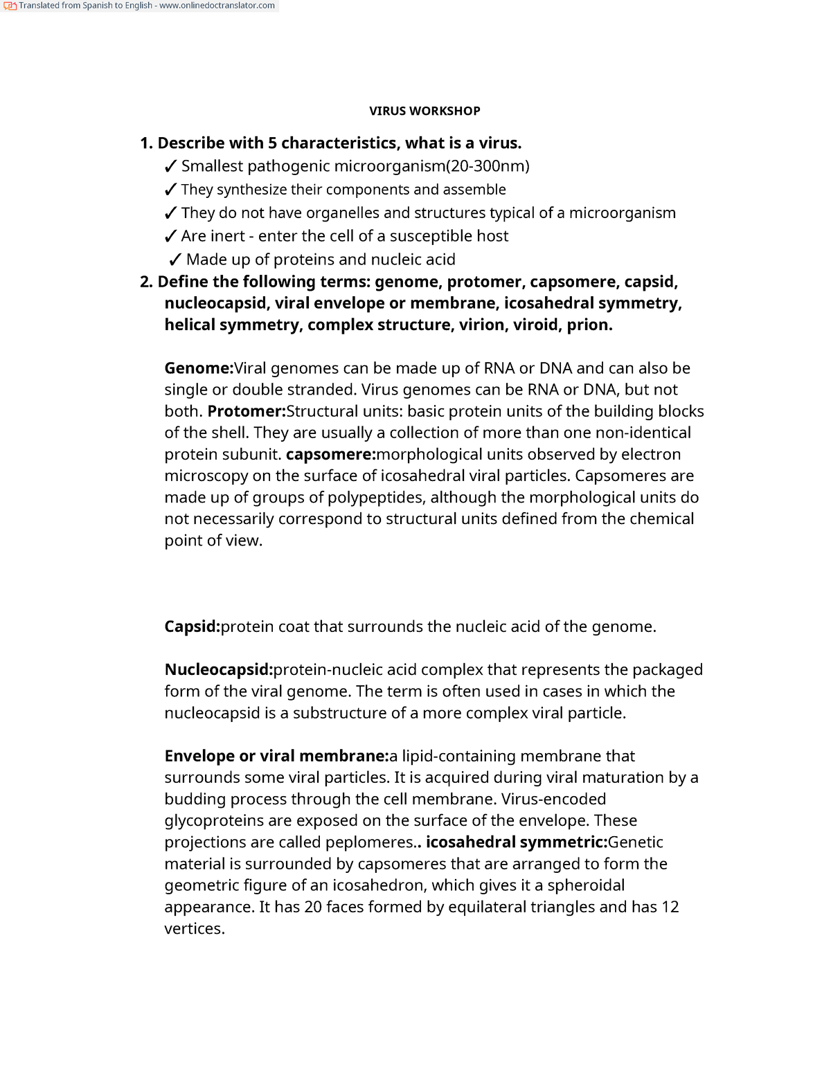 Taller Virus - apuntes - VIRUS WORKSHOP Describe with 5 characteristics ...