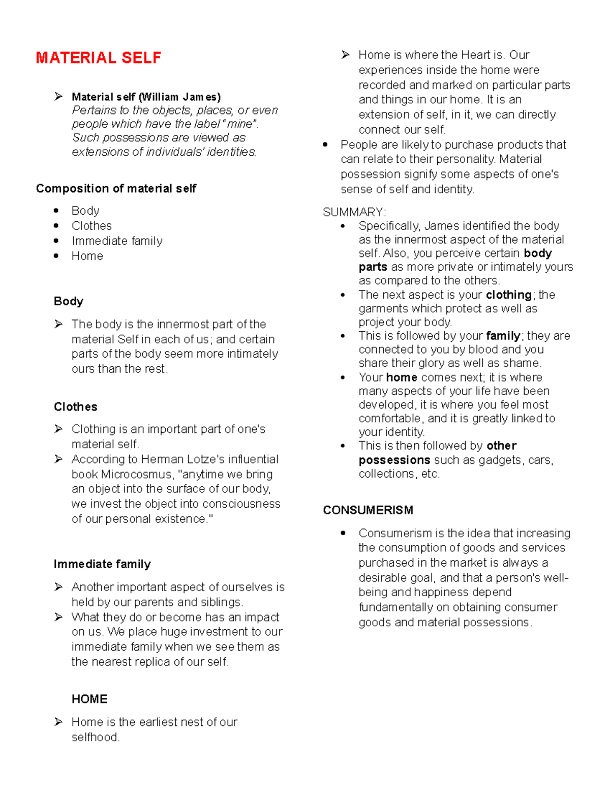 GE 1 Understanding the Self MATERIAL SELF Material self (William James) Pertains to the