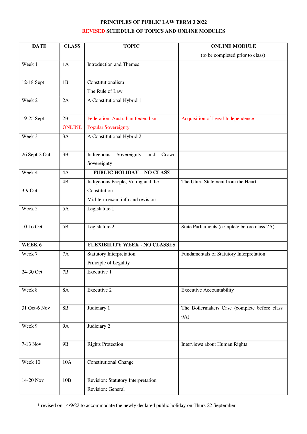 Revised Schedule Of Topics Principles Of Public Law Term 3 2022