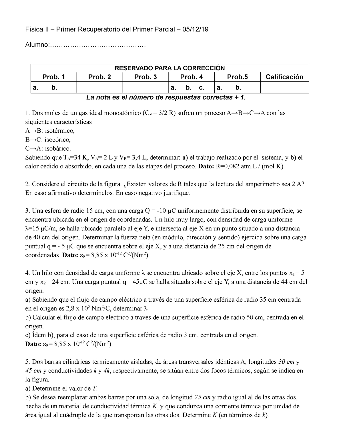 Simulacro 1er Parcial - Física II – Primer Recuperatorio Del Primer ...