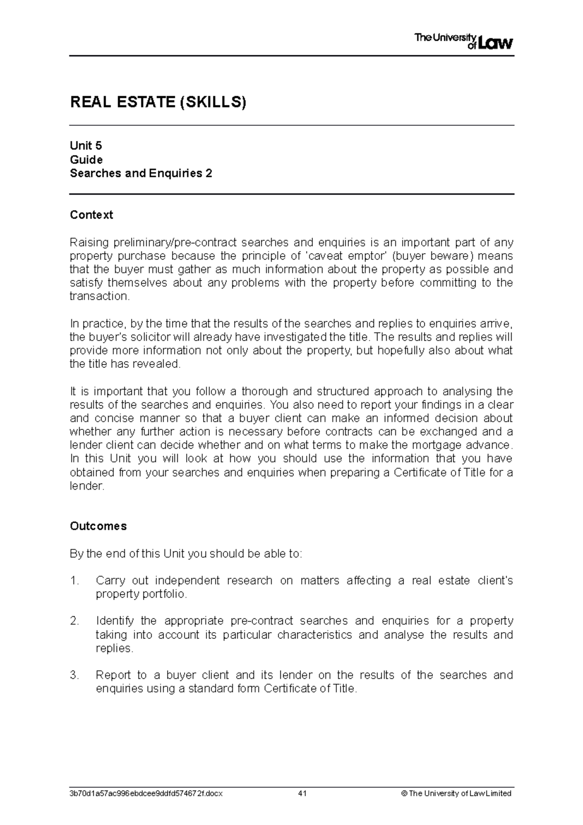 2223 re ws05 ce01 guide t - REAL ESTATE (SKILLS) Unit 5 Guide Searches ...
