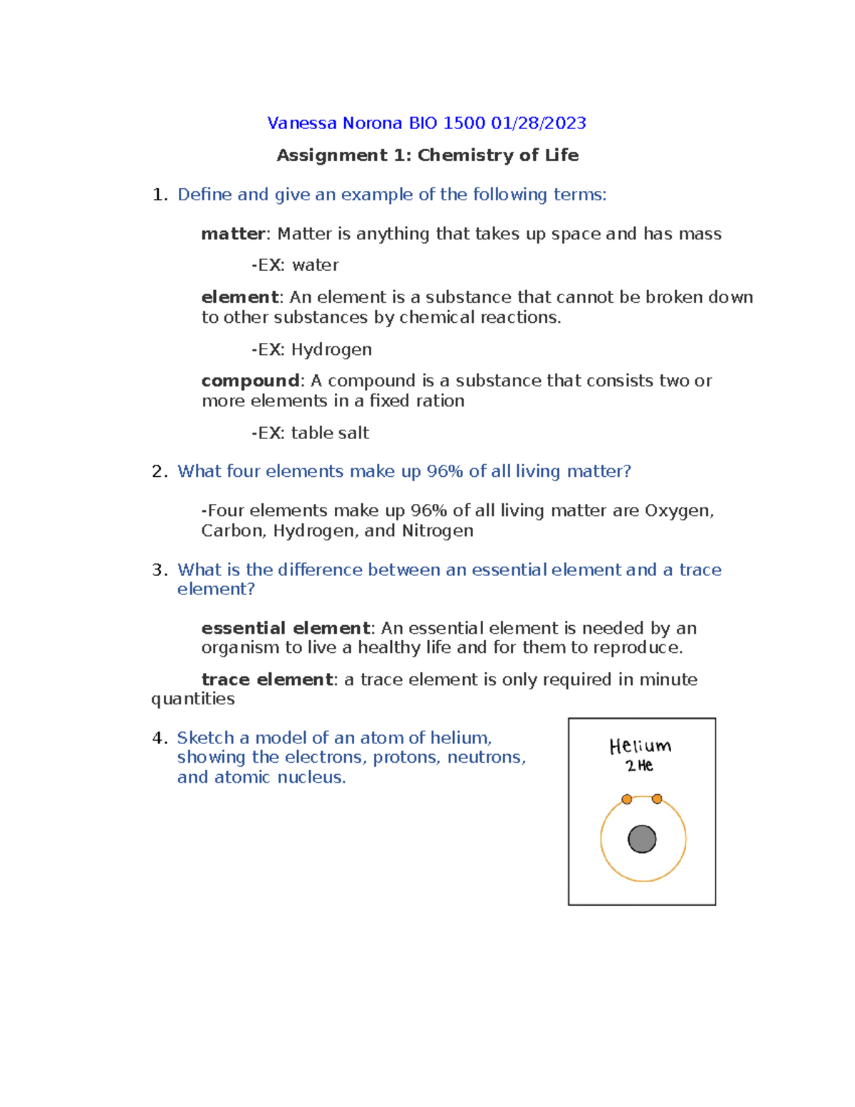 chemistry of life assignment