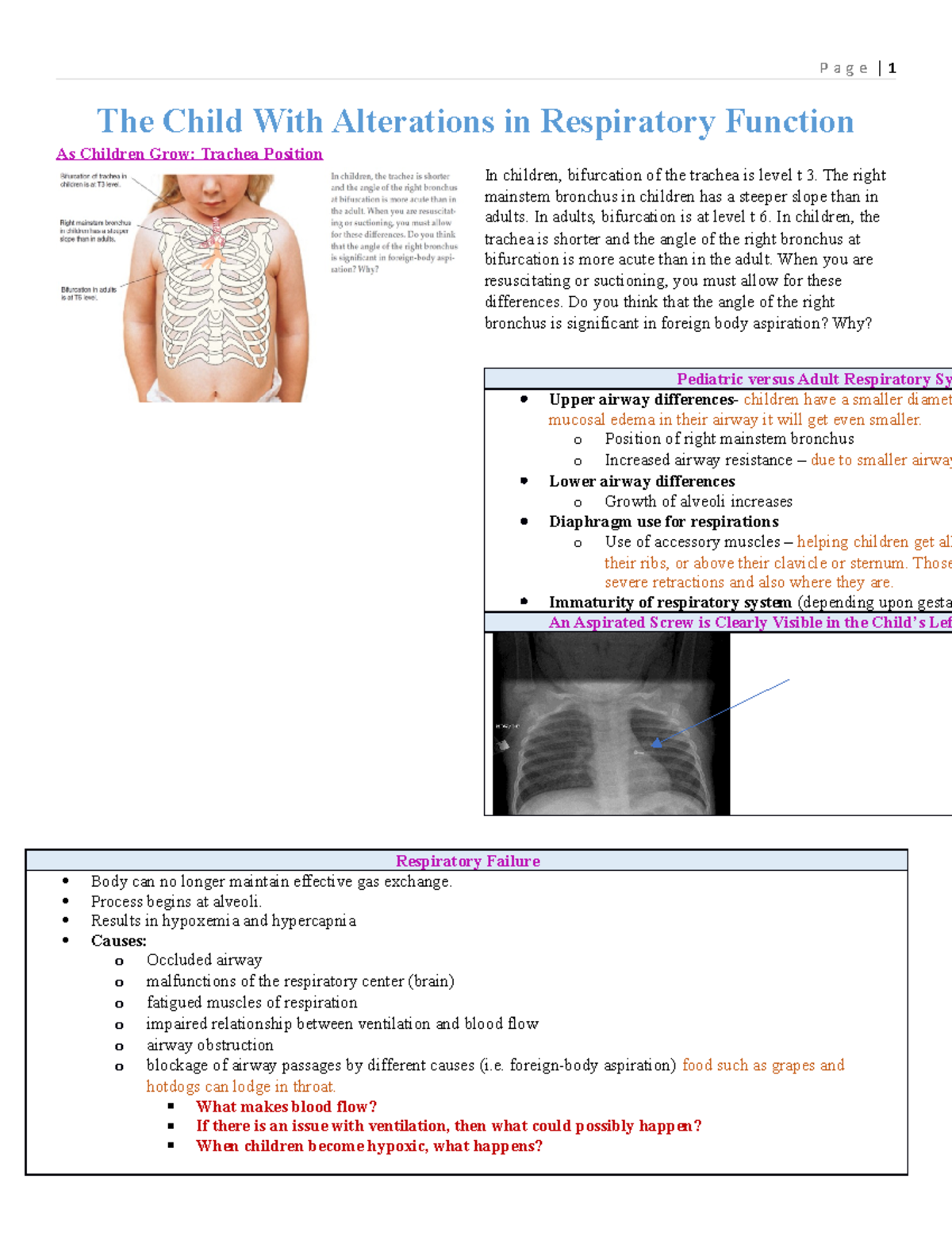 peds material 2023 - The Child With Alterations in Respiratory Function ...